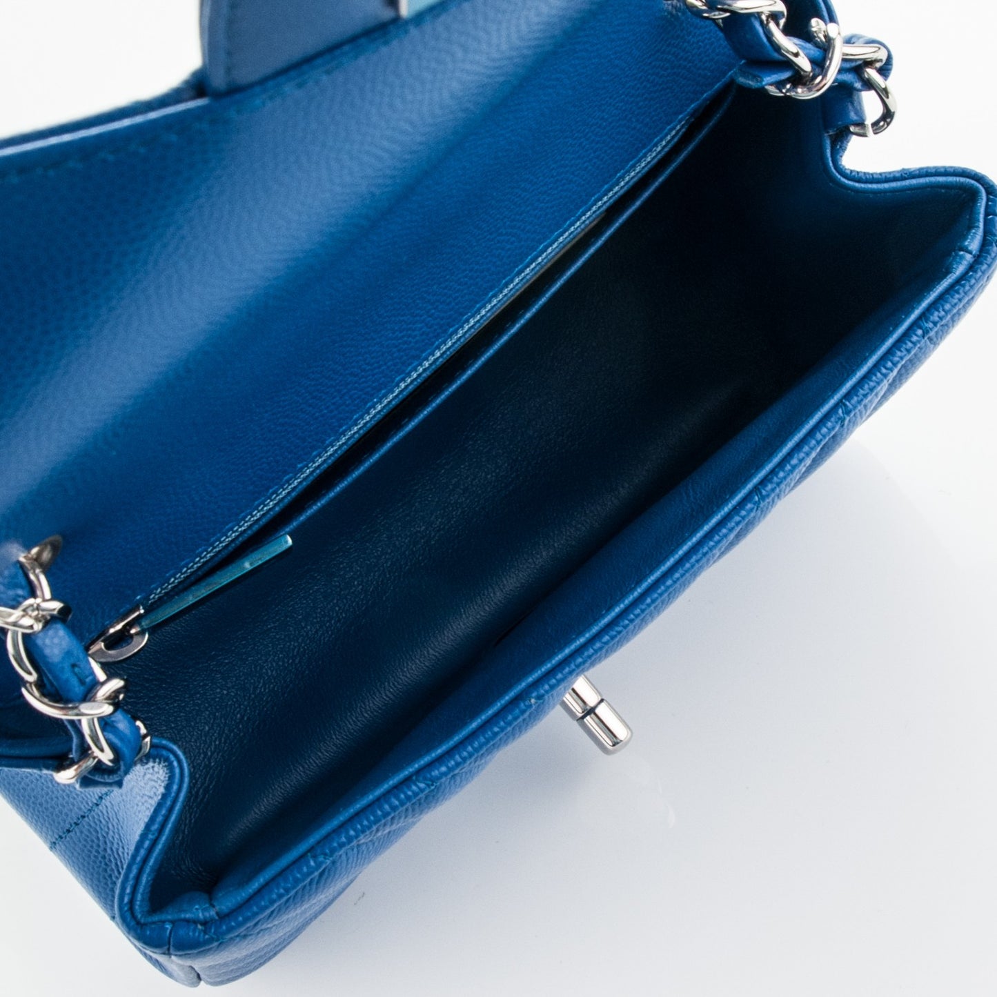 Caviar Chevron Quilted Mini Square Flap Blue