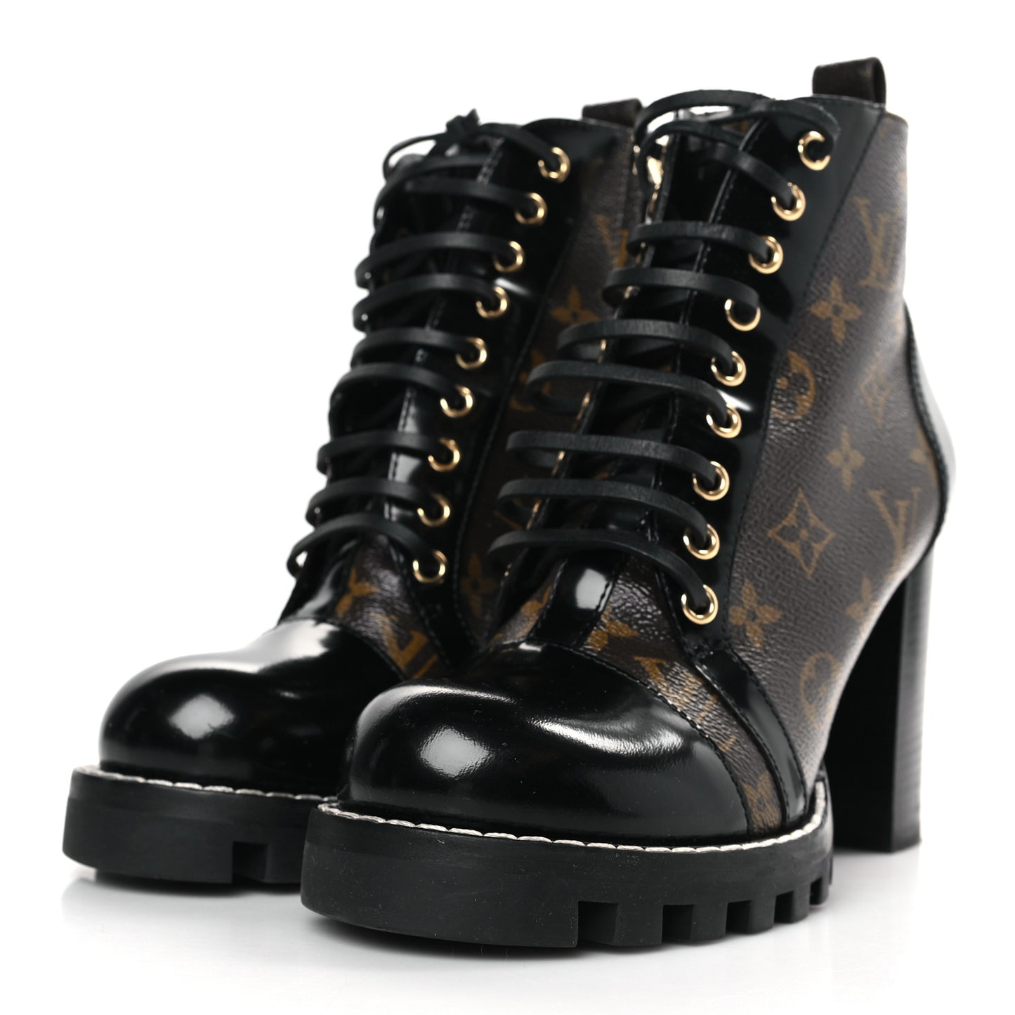 Patent Calfskin Monogram Star Trail Ankle Boots 38.5 Black