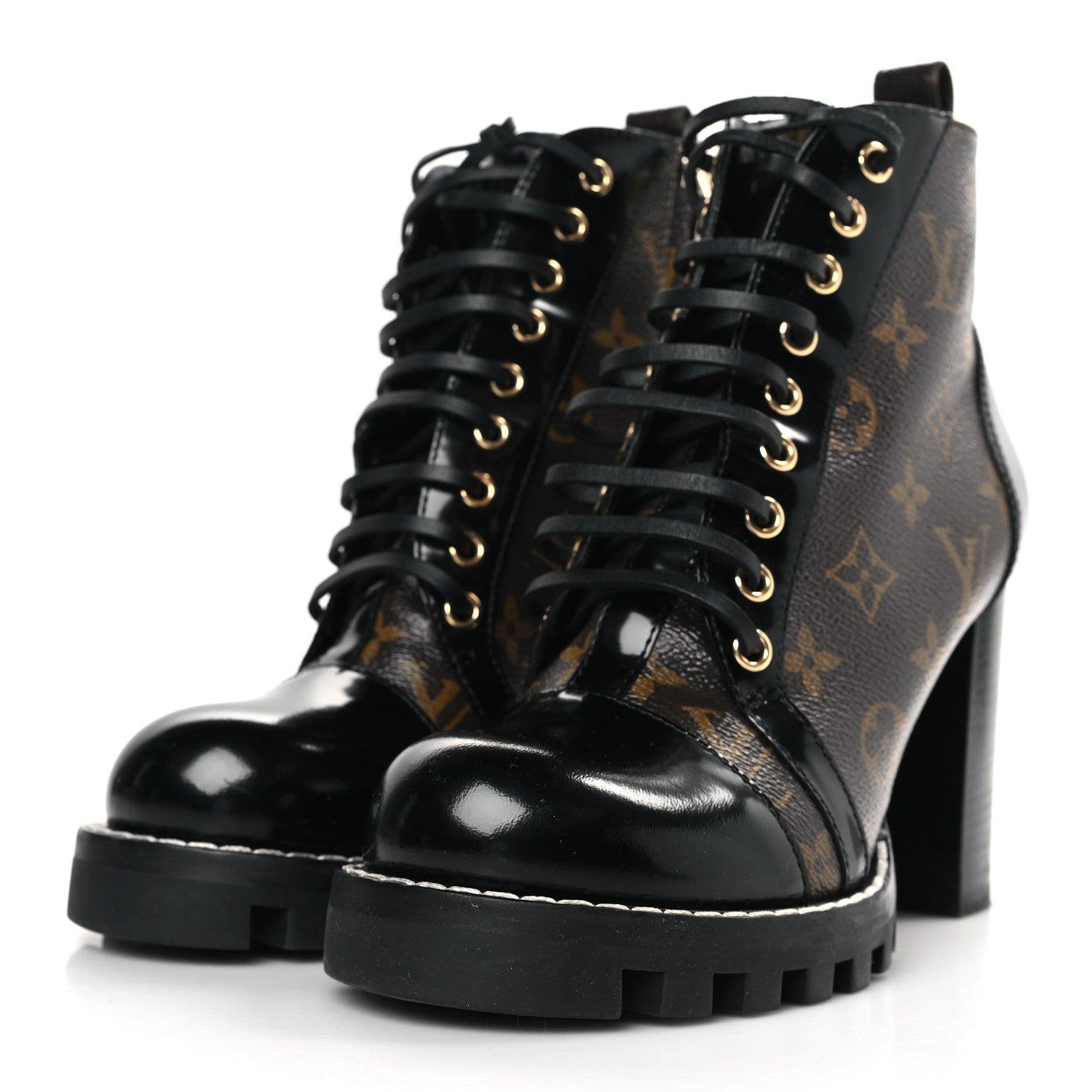 Louis Vuitton Patent Calfskin Monogram Star Trail Ankle Boots 38.5 Black 3 of 9