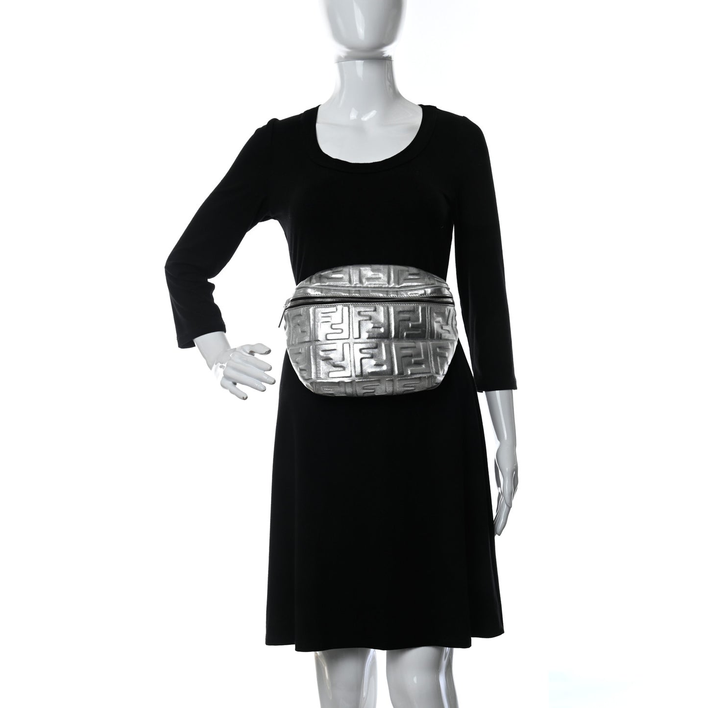Vitello Catalan Mirror FF 1974 Embossed Belt Bag Argento