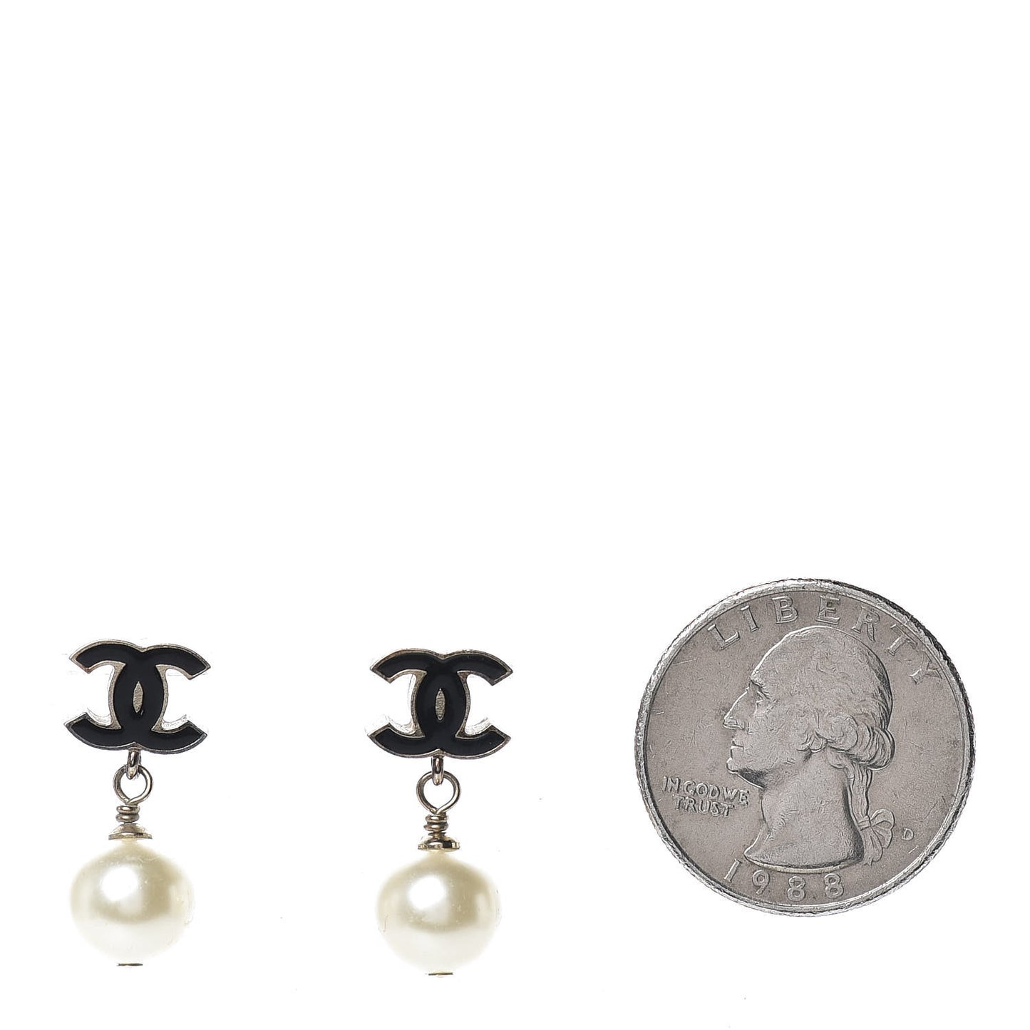 Pearl Enamel CC Drop Earrings Black Gold