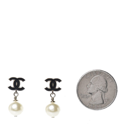 Chanel Pearl Enamel CC Drop Earrings Black Gold 2 of 8