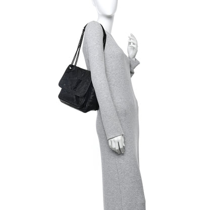 Saint Laurent Crinkled Calfskin Matelasse Monogram Medium Niki Chain Satchel Black 3 of 19
