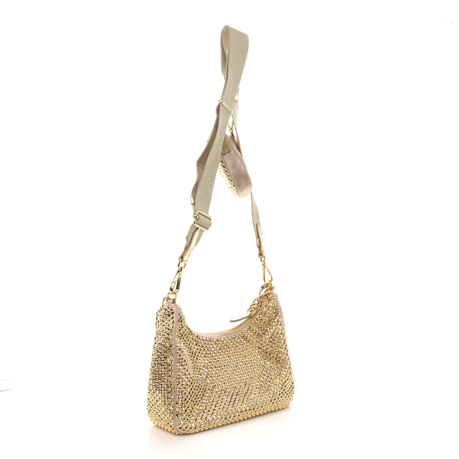 Prada Satin Crystal Re-Edition 2005 Shoulder Bag Platino 3 of 14