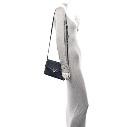 Valentino Garavani Pebbled Calfskin Medium Rockstud Flip Lock Crossbody Bag Navy 3 of 10