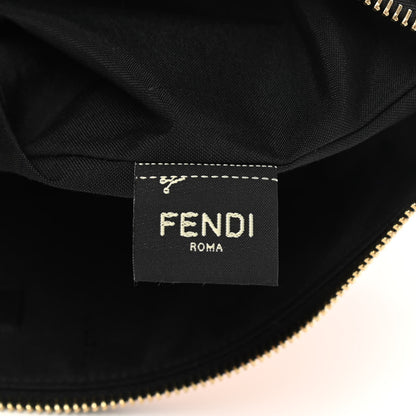 Fendi Vitello Fluffy Grace Logo Embossed Large Flat Pouch Rosa Quarzo Black 7 of 10