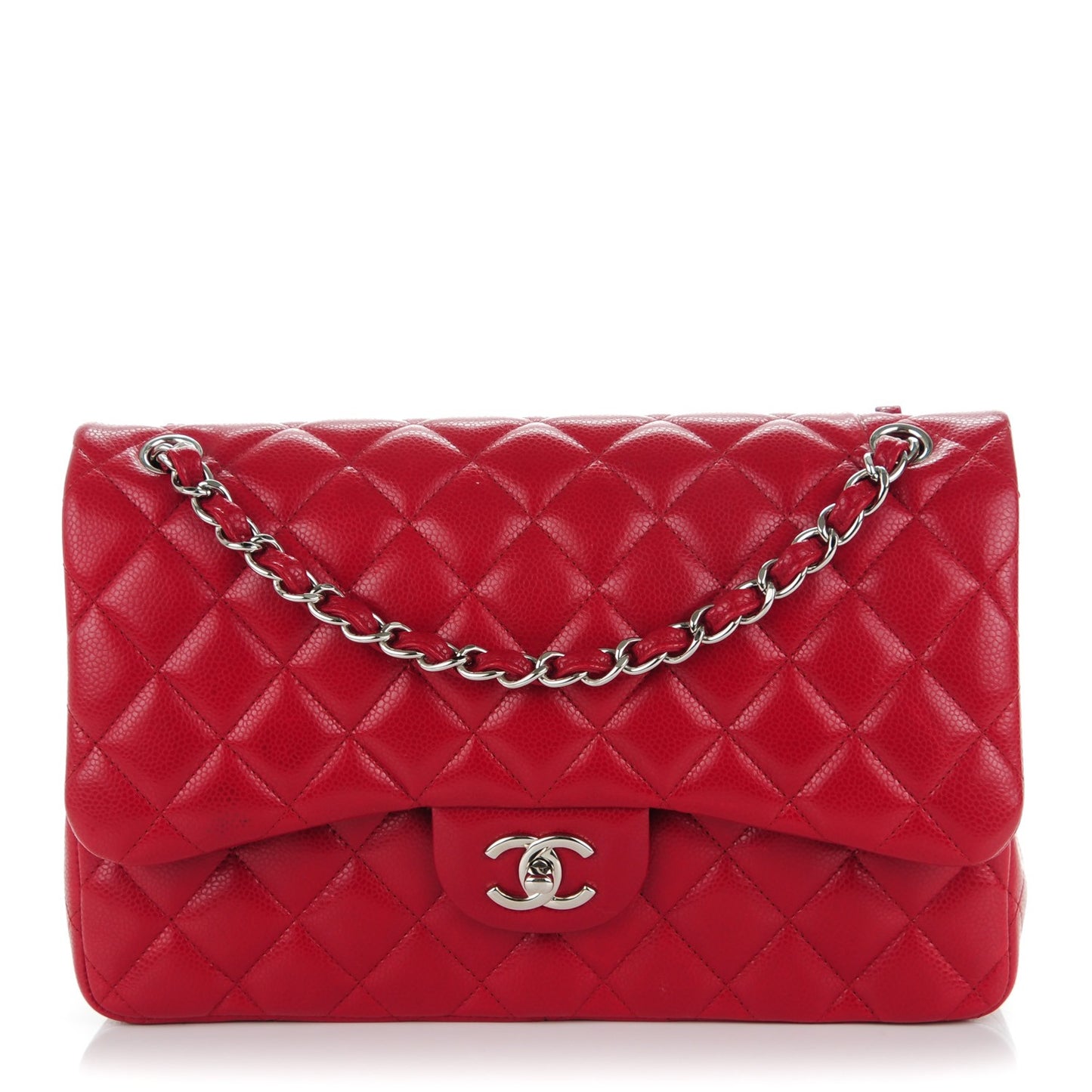 Caviar Quilted Jumbo Double Flap Red