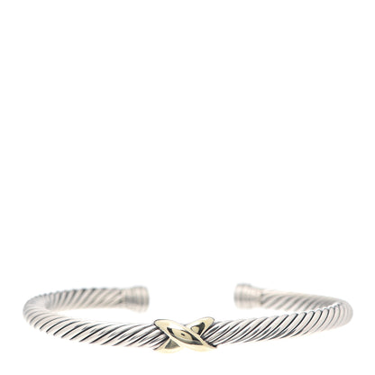 David Yurman Sterling Silver 14K Yellow Gold 5mm X Station Cable Bracelet 1 of 5