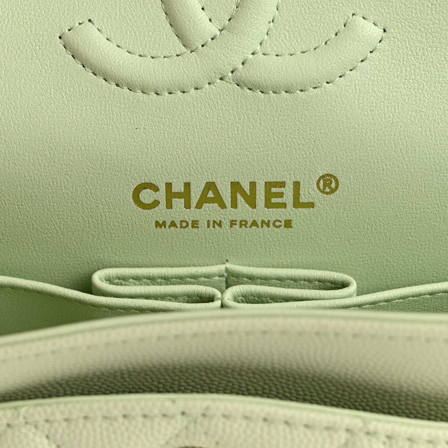 Caviar Quilted Small Double Flap Light Green