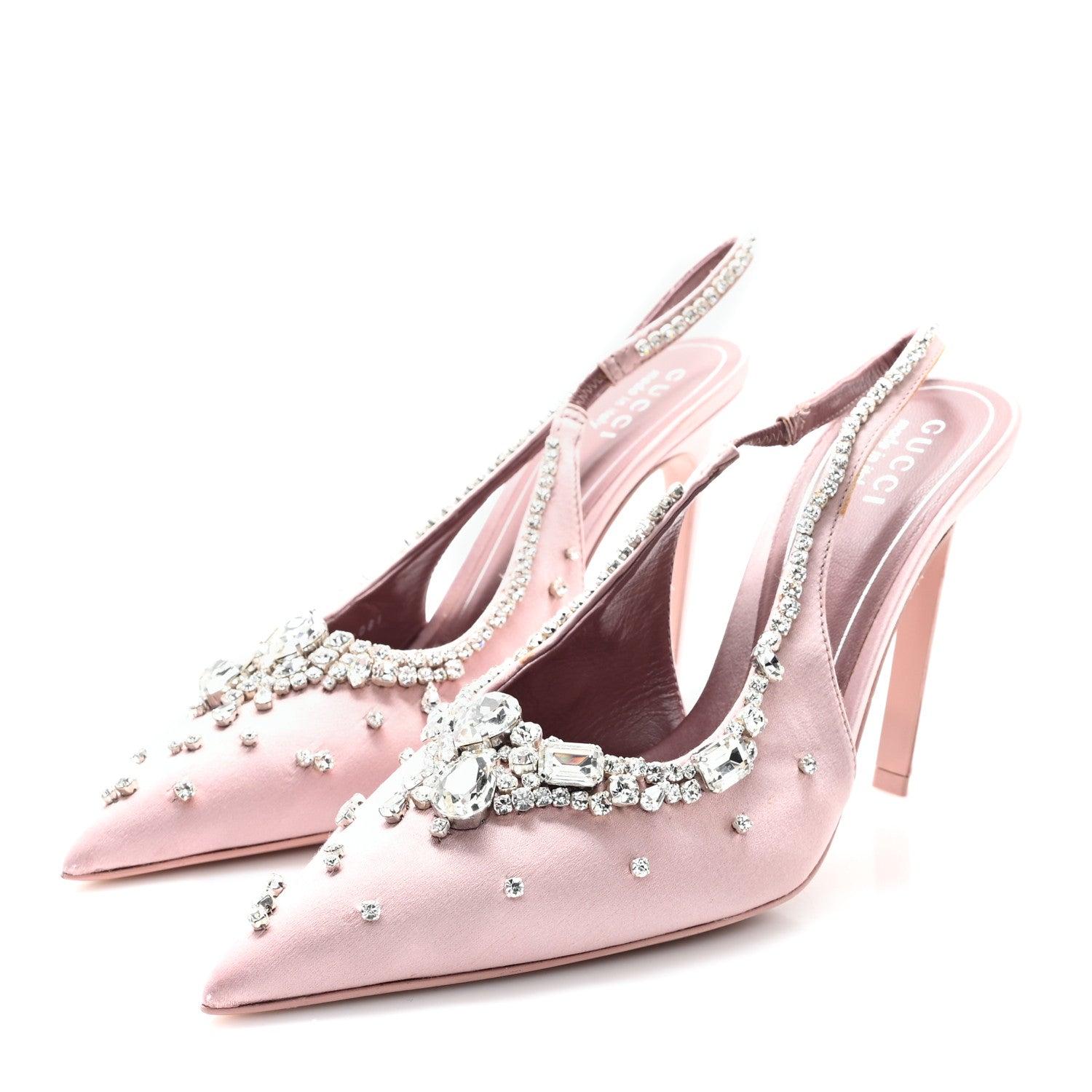 Gucci Satin Crystal Slingback Pumps 37.5 Pink 4 of 9