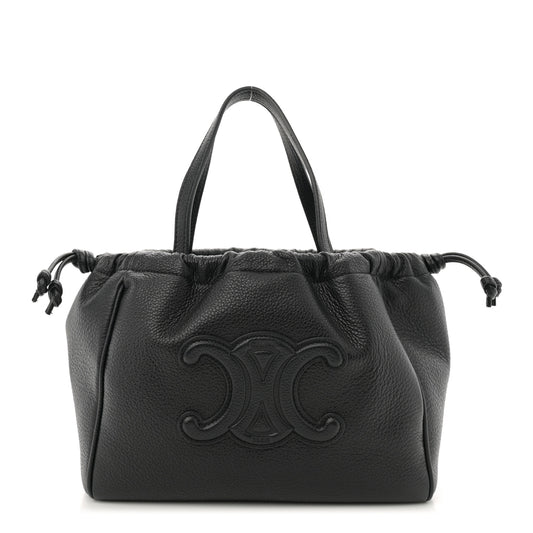 Calfskin Cuir Small Triomphe Cabas Drawstring Black