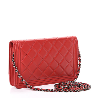 Chanel Lambskin Quilted Boy Wallet On Chain WOC Red 2 of 14