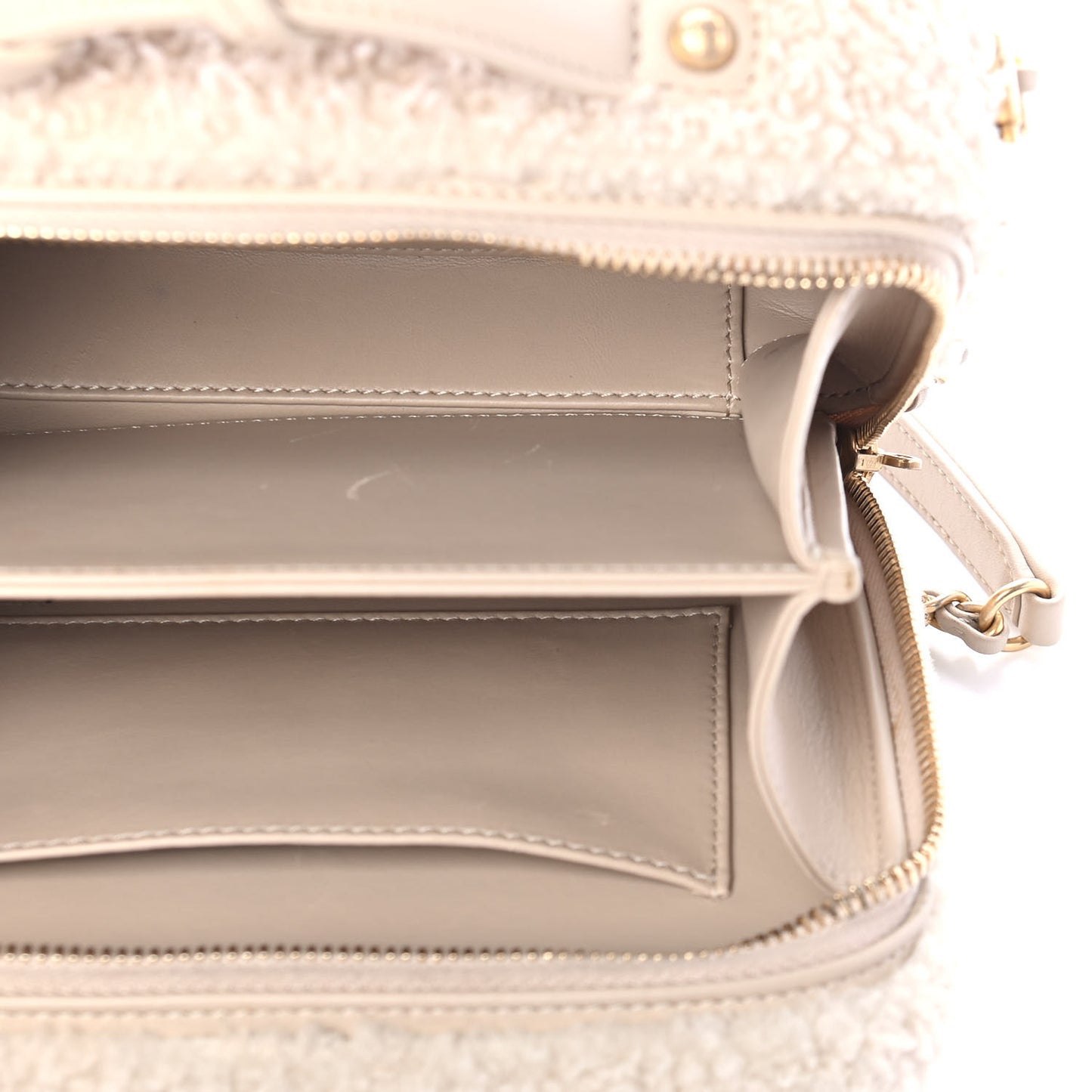 Shearling Lambskin Quilted Small CC Filigree Vanity Case Beige