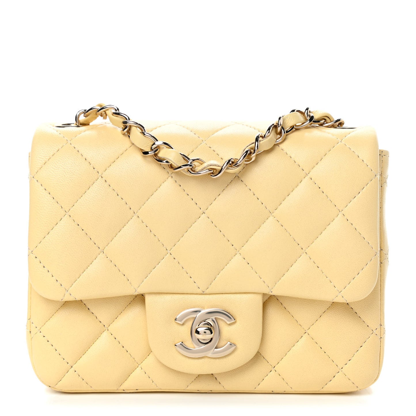 Lambskin Quilted Mini Square Flap Light Yellow