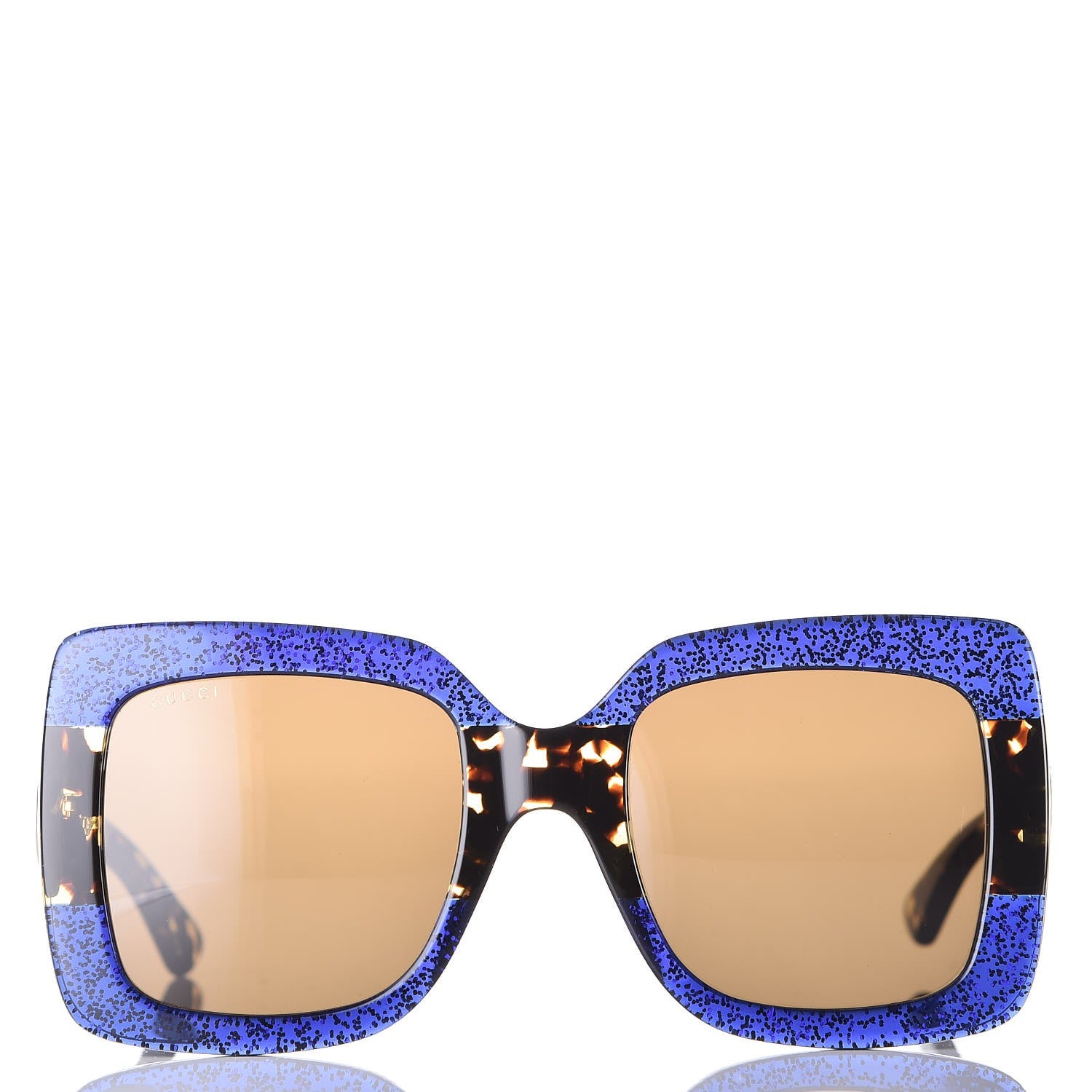 Gucci Square Frame GG0083S Sunglasses Glitter Blue Havana Brown 2 of 8