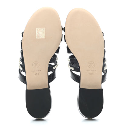 Chanel Lambskin Laminated Lambskin Pearl Mules 37.5 Black 5 of 8
