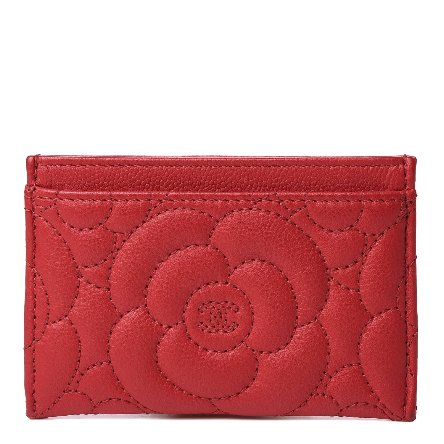 Chanel Caviar Camellia Embossed Card Holder Red 1 of 10