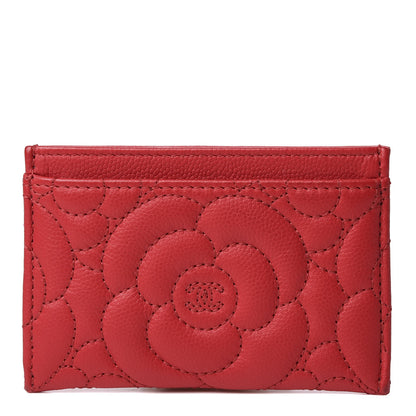 Chanel Caviar Camellia Embossed Card Holder Red 1 of 10