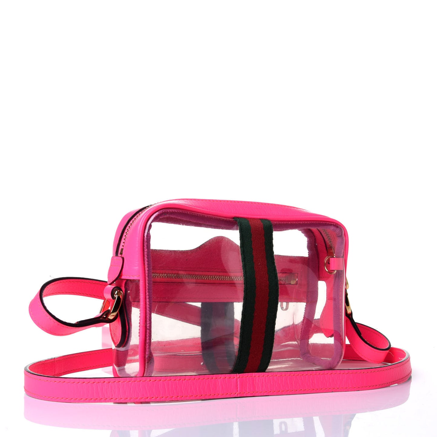 Vinyl Web Mini Ophidia Transparent Shoulder Bag Fluorescent Fuchsia