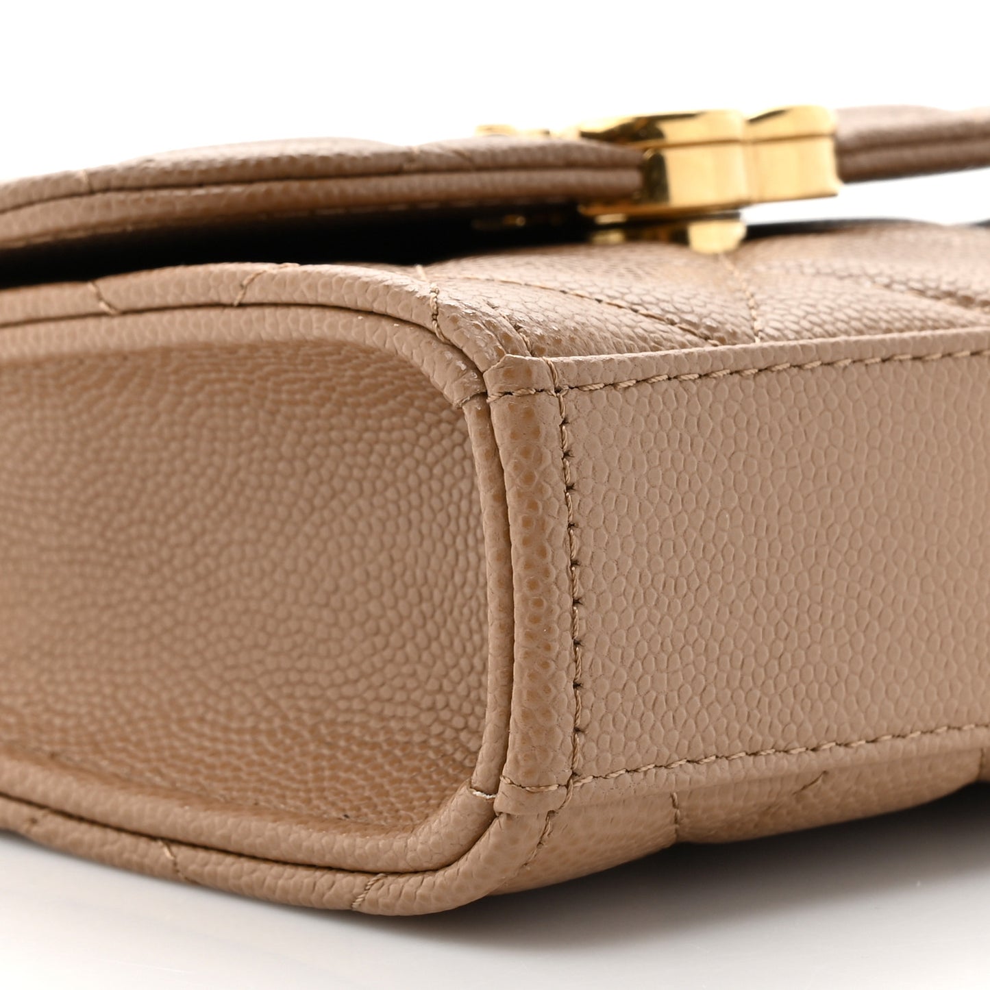 Caviar Quilted Coco First Clutch With Chain Beige