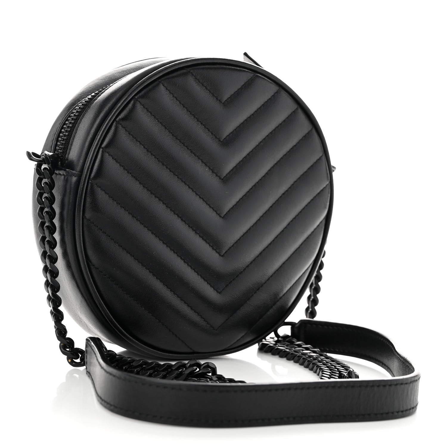 Saint Laurent Calfskin Matelasse Chevron Round Vinyle Camera Bag Black 3 of 9