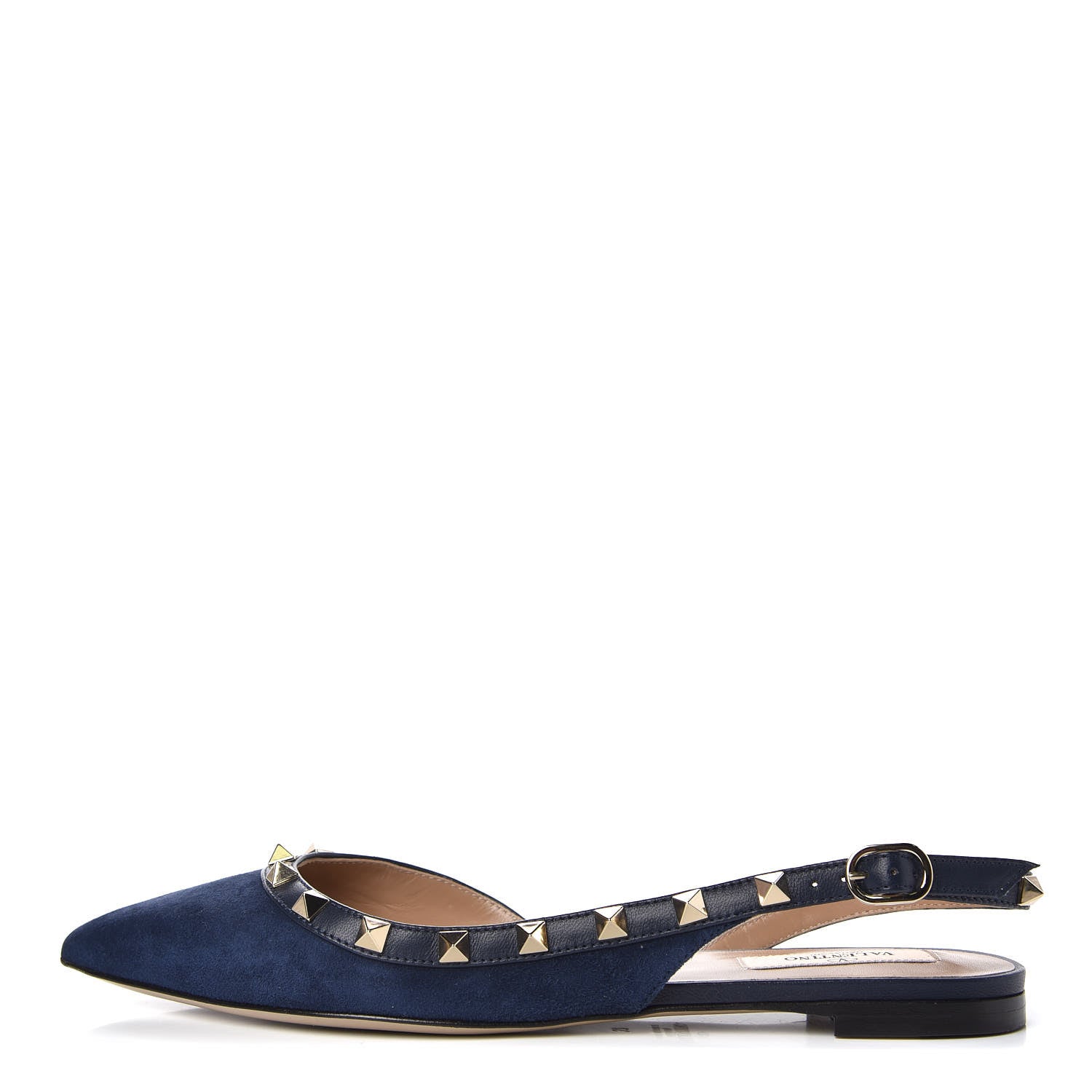 Valentino Garavani Suede Nappa Rockstud Slingback Flats 37 Marine 1 of 8