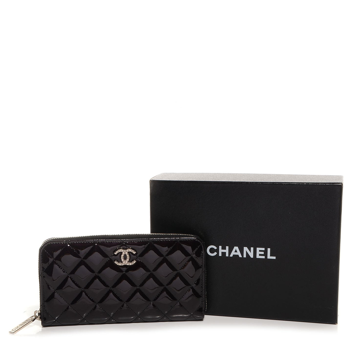 Patent Quilted Brilliant Zip Around Wallet Black