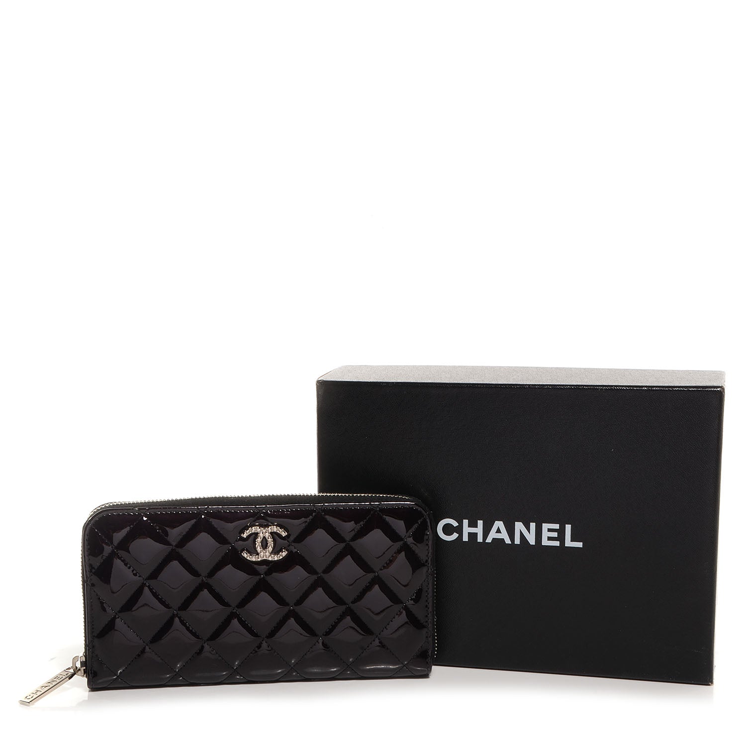 Chanel Patent Quilted Brilliant Zip Around Wallet Black 5 of 9