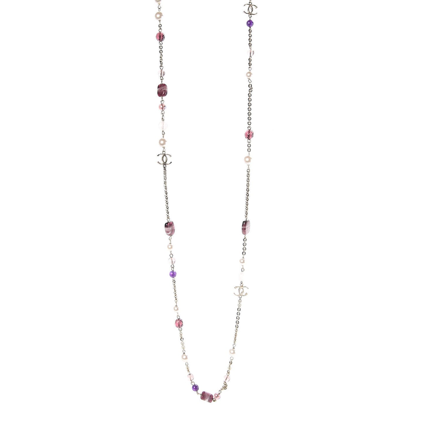 Pearl CC Beaded Long Necklace Purple