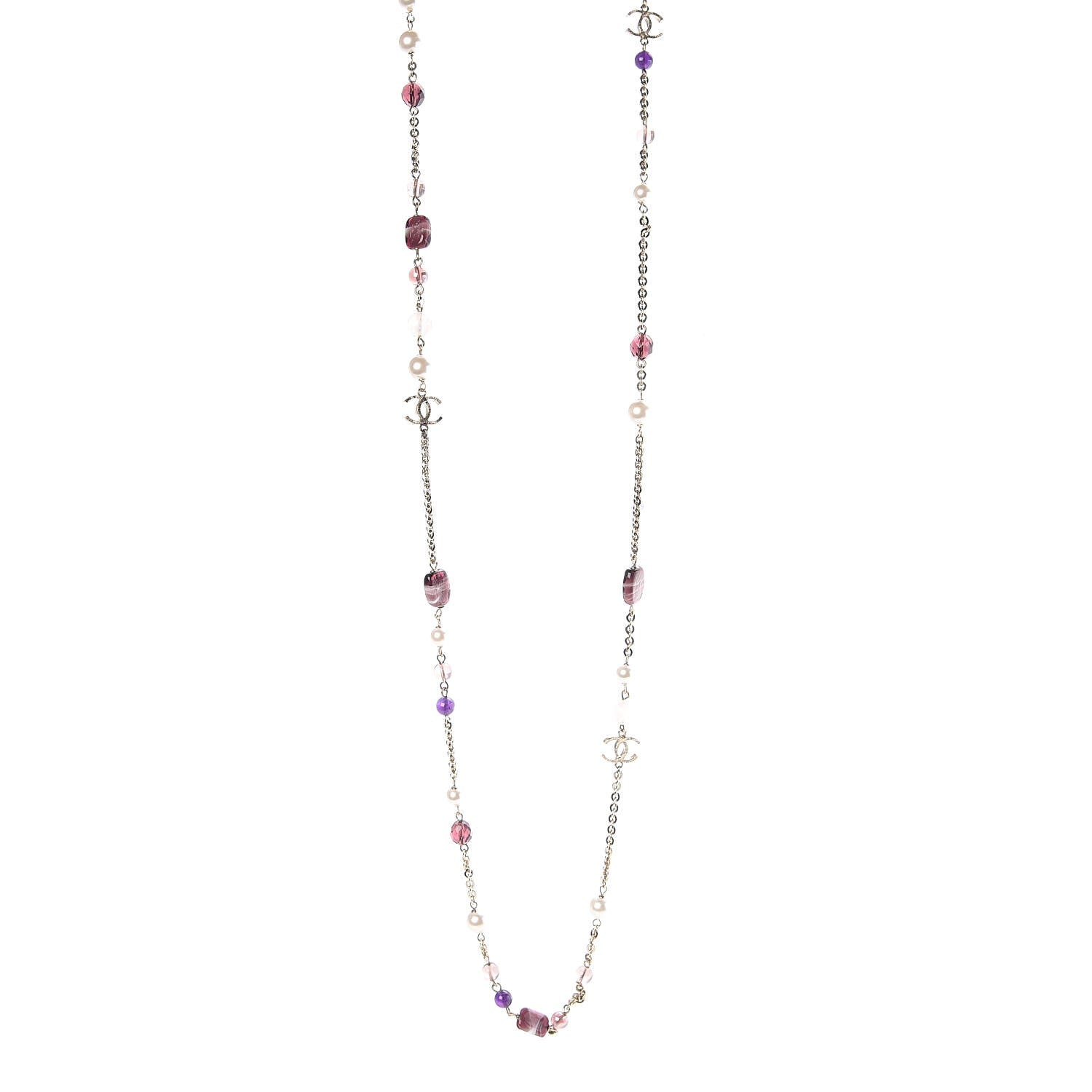 Chanel Pearl CC Beaded Long Necklace Purple 1 of 5