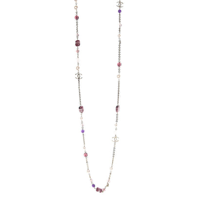 Chanel Pearl CC Beaded Long Necklace Purple 1 of 5