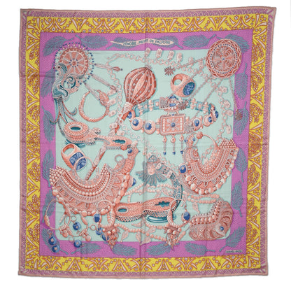 Hermes Cashmere Silk Zenobie Reine de Palmyre Shawl 140 Vert D Eau Rose Jaune Vif 1 of 7