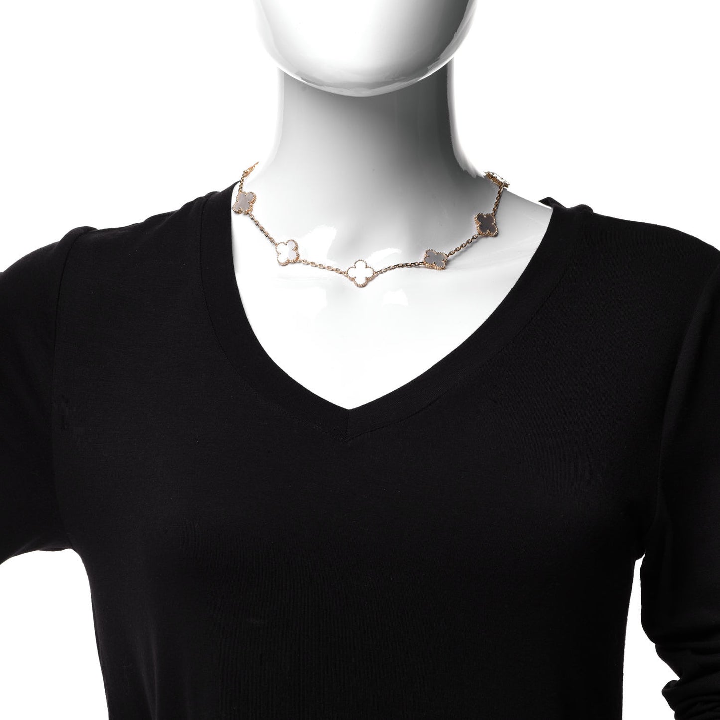 18K Yellow Gold Mother of Pearl 10 Motifs Vintage Alhambra Necklace