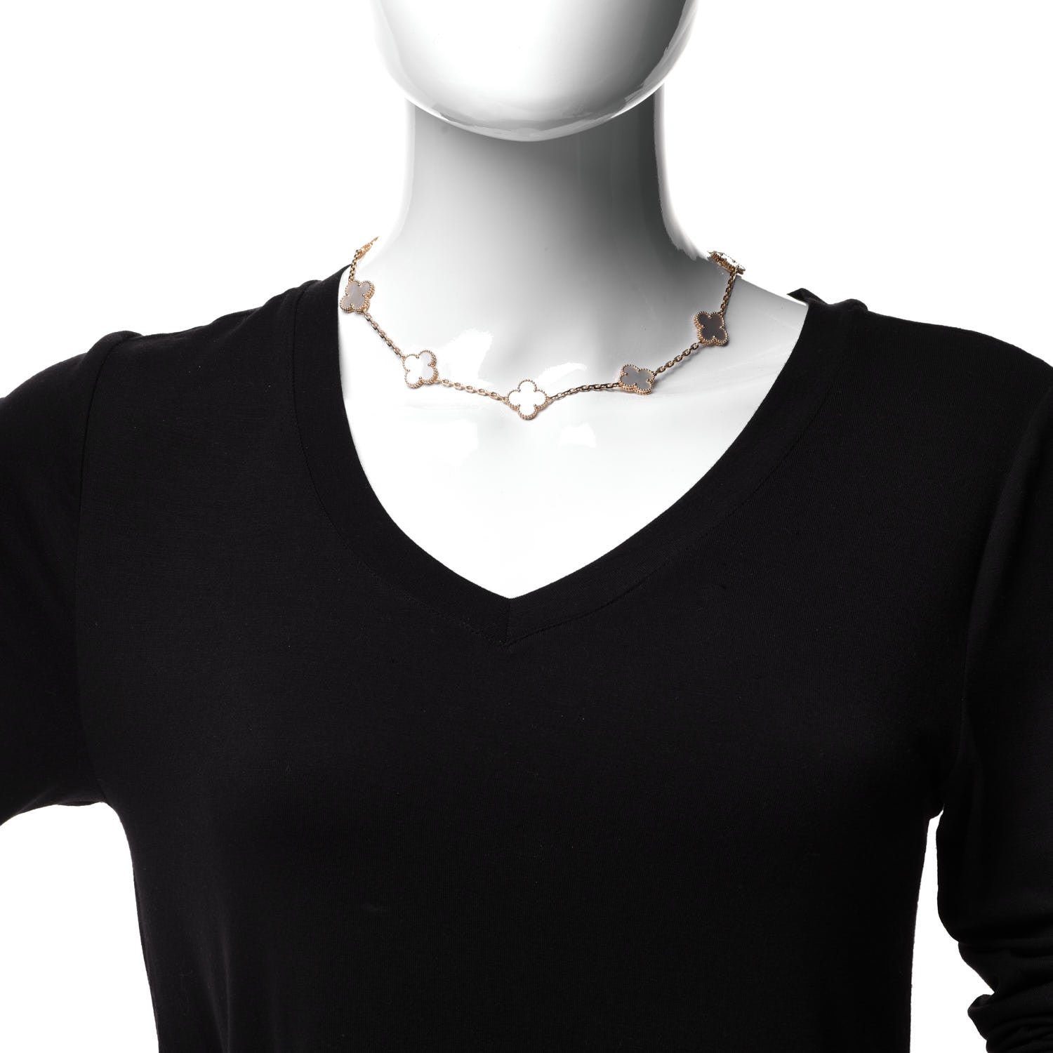Van Cleef & Arpels 18K Yellow Gold Mother of Pearl 10 Motifs Vintage Alhambra Necklace 2 of 6