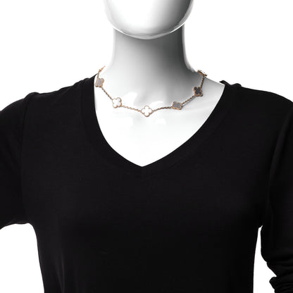Van Cleef & Arpels 18K Yellow Gold Mother of Pearl 10 Motifs Vintage Alhambra Necklace 2 of 6
