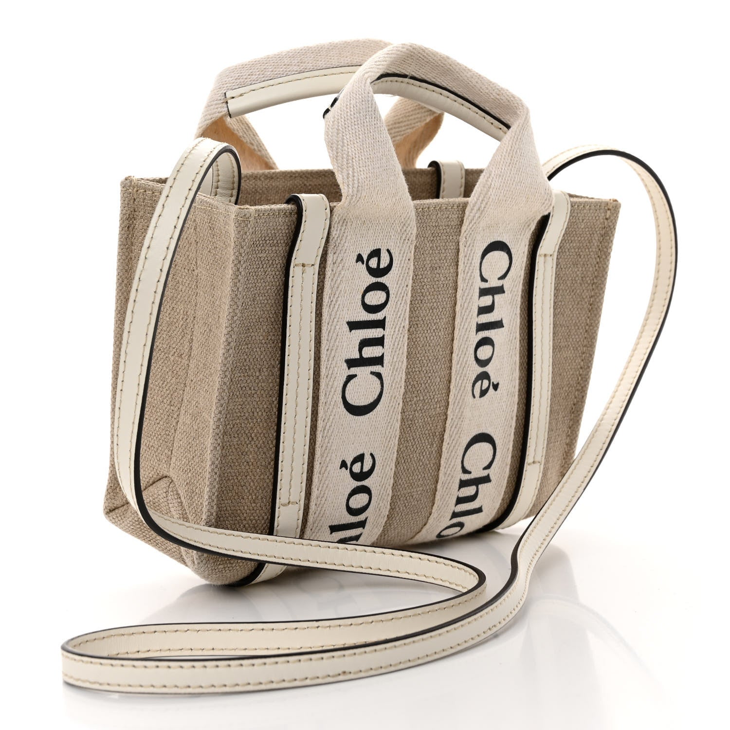 Chloe Cotton Calfskin Mini Woody Ribbon Tote White Light Brown 3 of 10