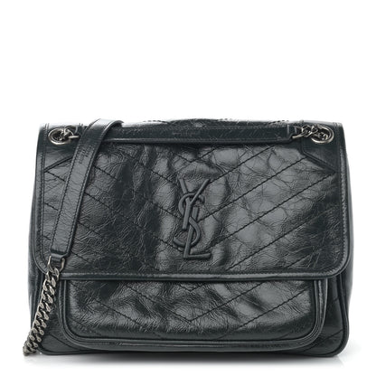 Saint Laurent Crinkled Calfskin Matelasse Monogram Medium Niki Chain Satchel Dark Green 1 of 12