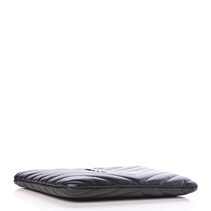 Saint Laurent Calfskin Matelasse Chevron Monogram Pouch Black 4 of 9