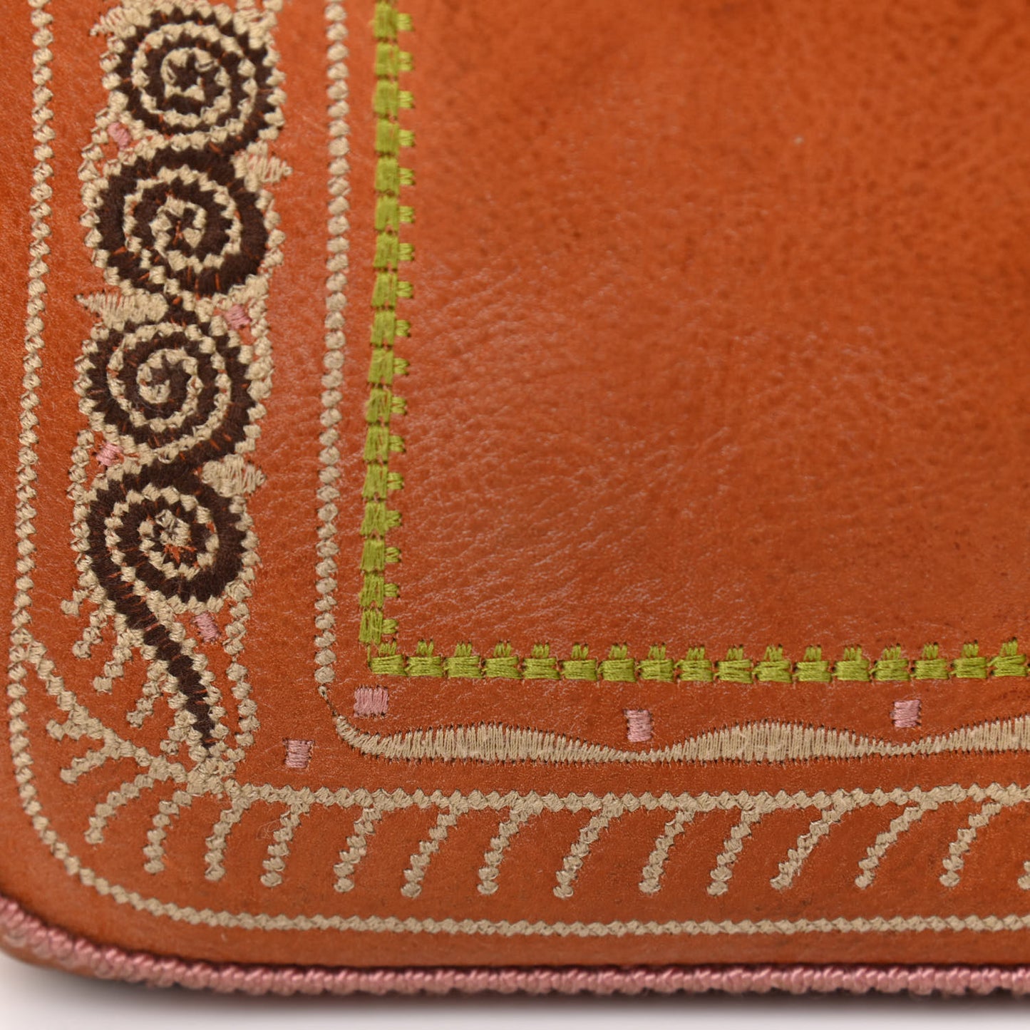 Calfskin Embroidered Baguette Brown