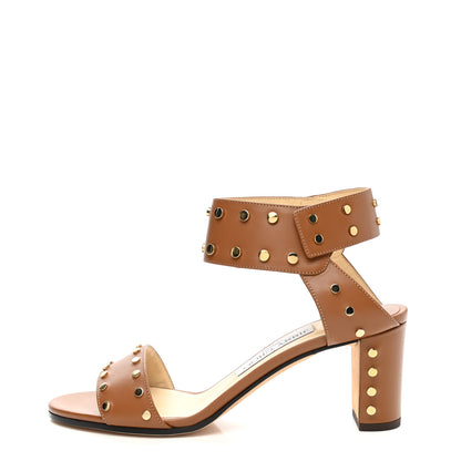 Jimmy Choo Shiny Calfskin Veto Studded Sandals 37.5 Brown 1 of 8