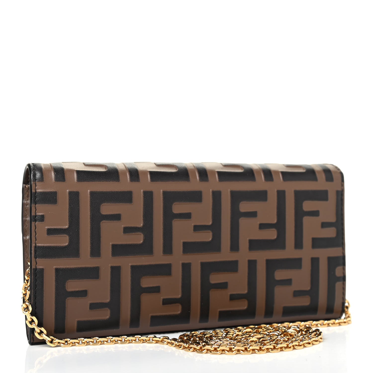 Fendi Vitello Soft F is Fendi Bi-Color FF 1974 Embossed Continental Envelope Wallet On Chain Maya Black 2 of 4