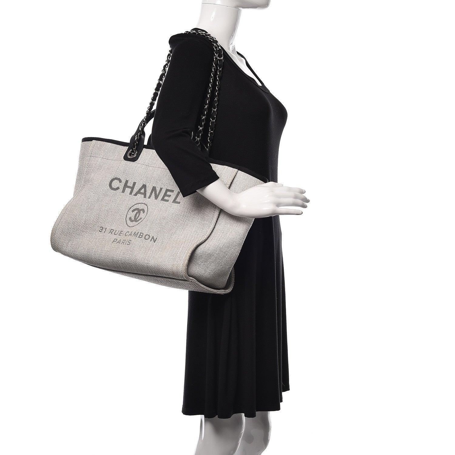 Chanel Canvas Deauville Large Tote Grey 2 of 10