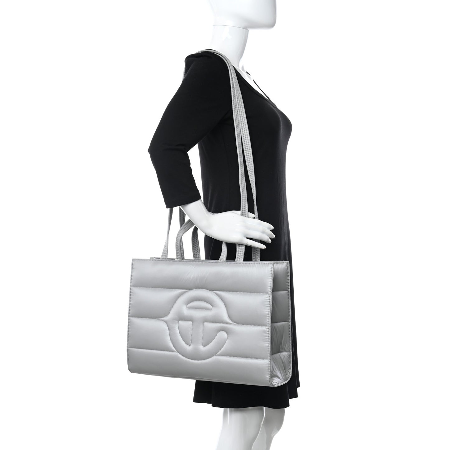 Nylon Medium Puff Shopping Bag Grey