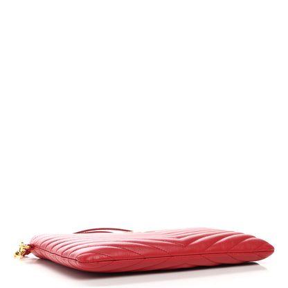 Saint Laurent Calfskin Matelasse Chevron Monogram A5 Wristlet Red 4 of 9