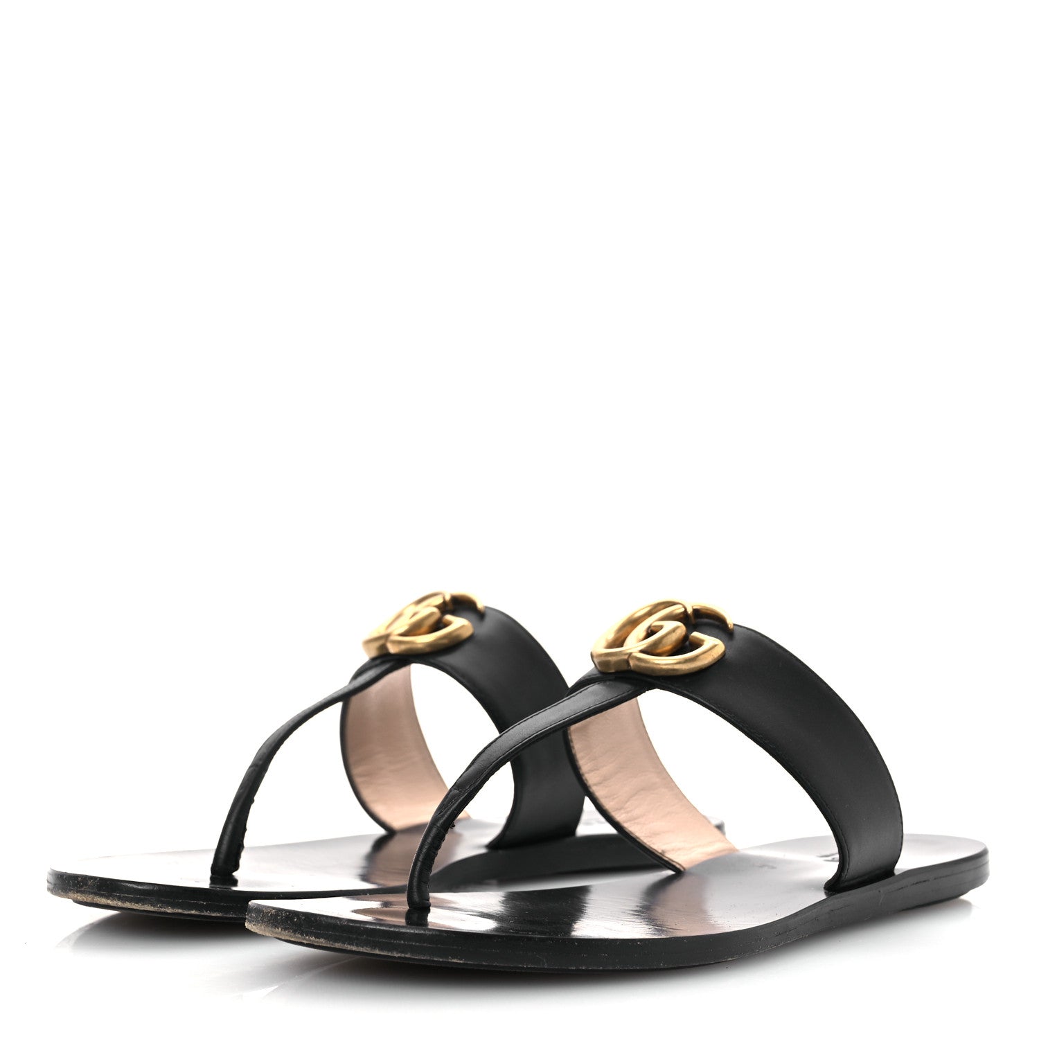 Gucci Calfskin GG Marmont Thong Sandals 36.5 Black 4 of 13