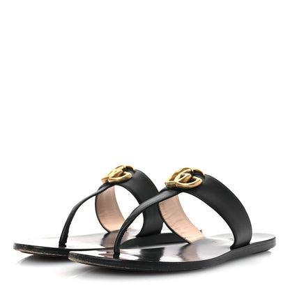 Gucci Calfskin GG Marmont Thong Sandals 36.5 Black 4 of 13