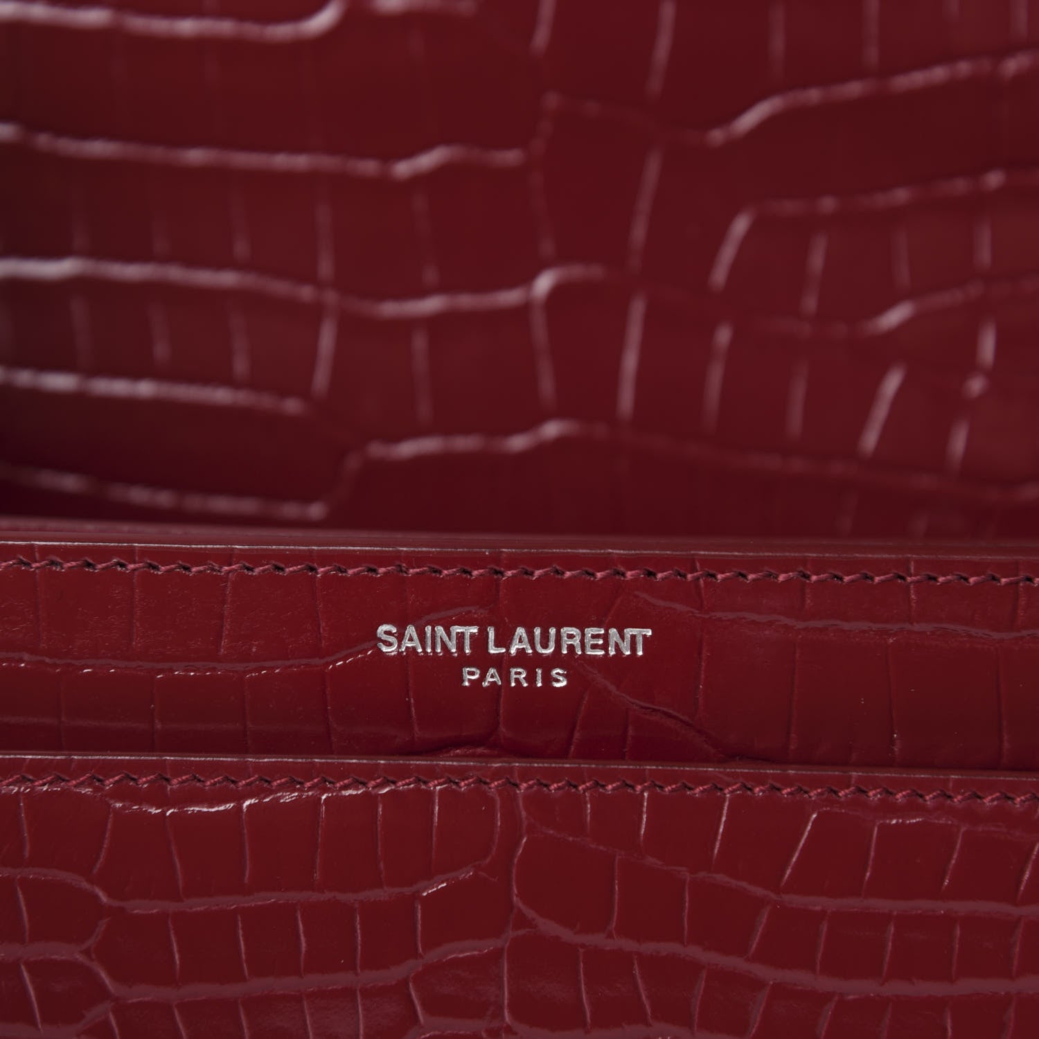 Saint Laurent Calfskin Crocodile Embossed Medium Monogram Sunset Palissandre 8 of 10