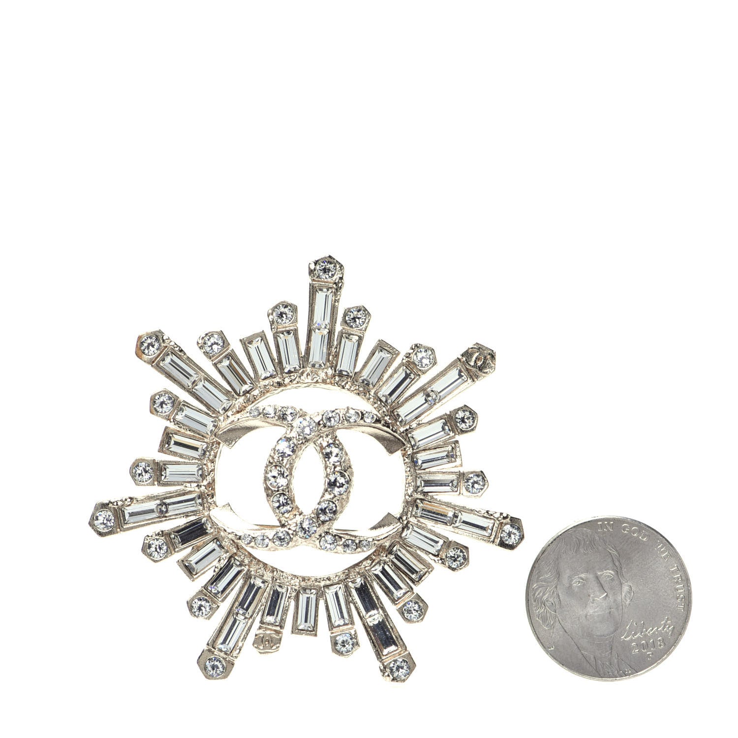Chanel Crystal Baguette CC Brooch Light Gold 2 of 6