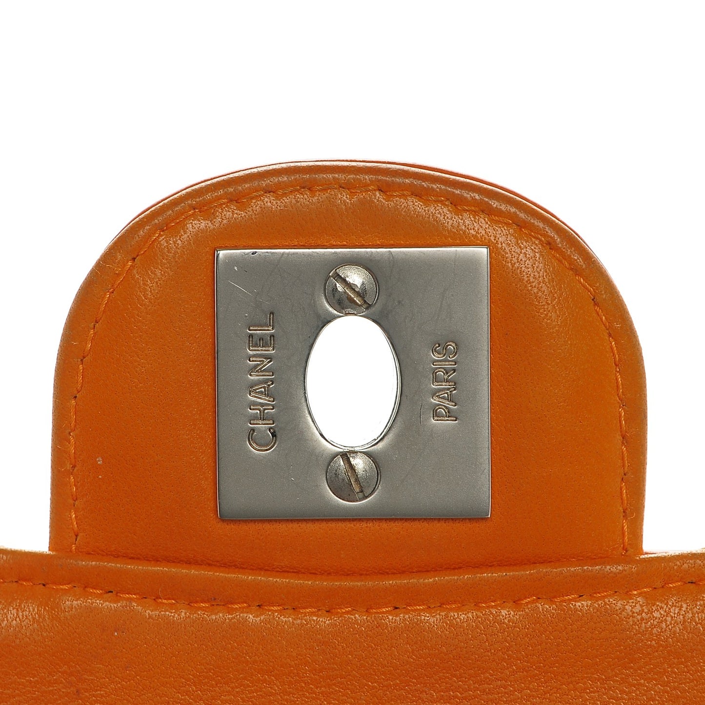 Patent Quilted Mini Square Flap Dark Orange