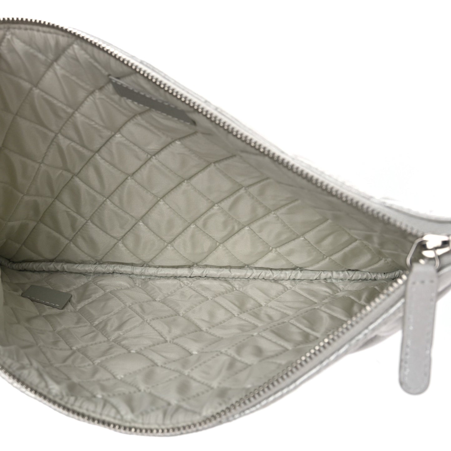 Metallic Lambskin Star Embossed Medium Cosmetic Pouch Light Silver
